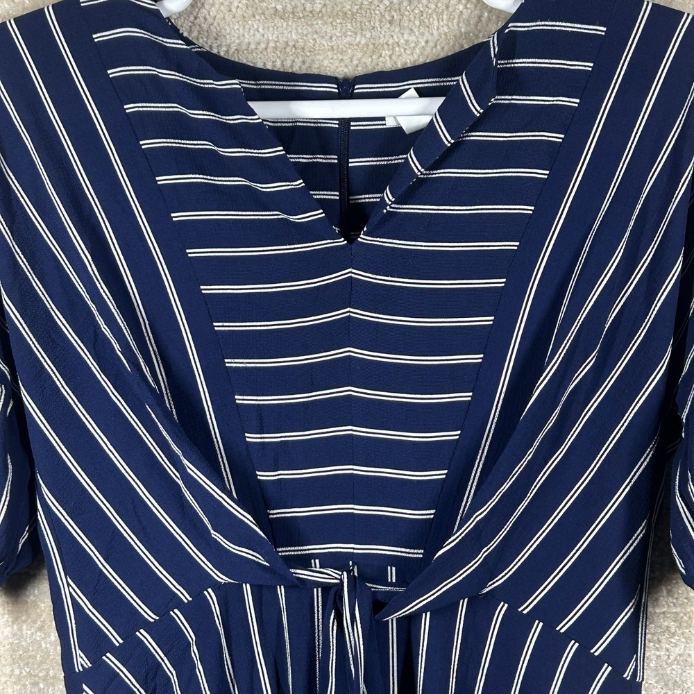 London Times Womens Coastal Dark Academia Striped Tie Waist Midi Dress Navy 10